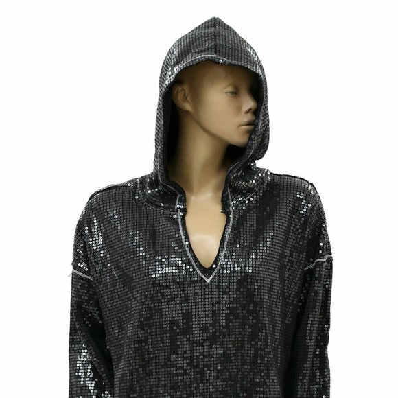 Anthropologie Gracie Sequined Tunic Hoodie Top Cocktail Prom Oversized - Picture 6 of 8